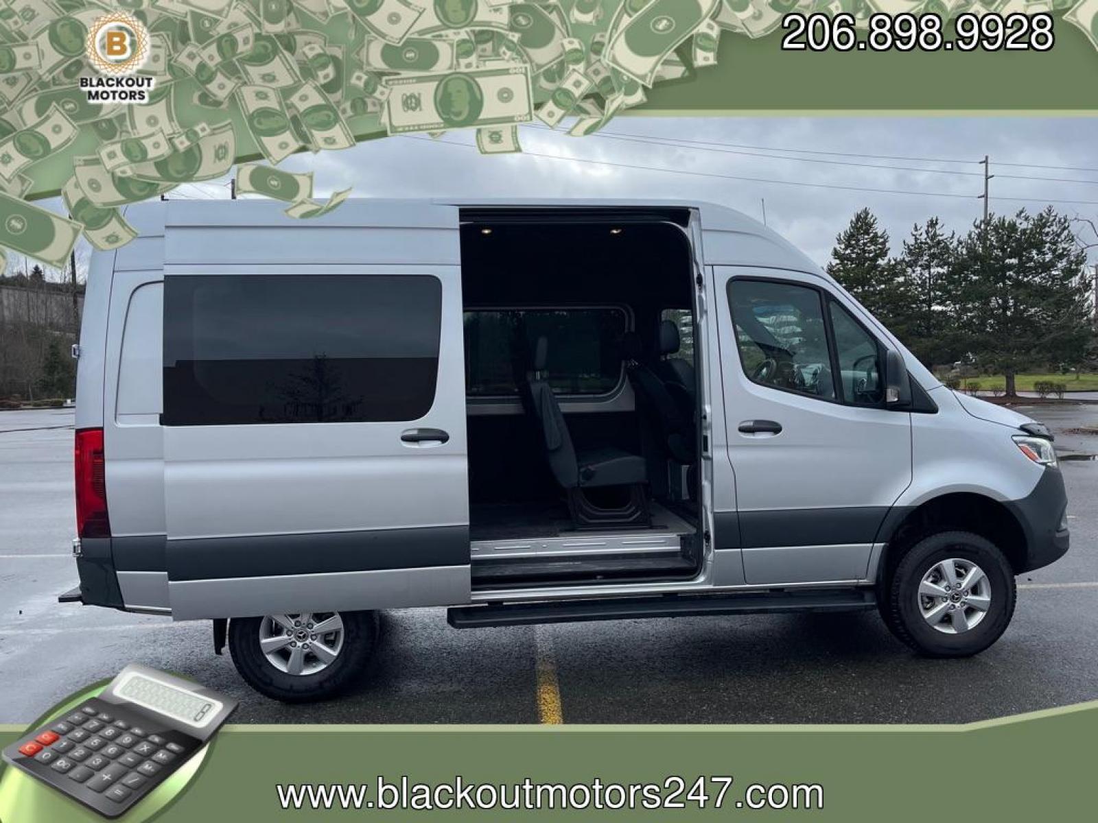 2021 IRIDIUM SILVER METALLIC /GRAY MERCEDES-BENZ SPRINTER CREW 2500 HIGH ROOF V6 144''WB, 4WD (W1W4EBVY9MT) with an 3.0L engine, Automatic transmission, located at 1505 S 356th St., Federal Way, WA, 98003, 47.282051, -122.314781 - THIS IS A HIGH ROOF MODEL!!!!!!! Standing height is 6'3'' inside. One Owner-CUSTOM BUILT FOR ONLY $89,999! You will not find a 4x4 TURBODIESEL V6, with a HIGH ROOF model like this with TOW and DRIVER ASSIST PACKAGES. Customization includes: Parking Package with 360 SURROUND-VIEW CAMER - Photo #0